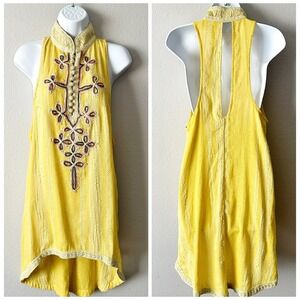 Free People Yellow Embroidered Mini Dress